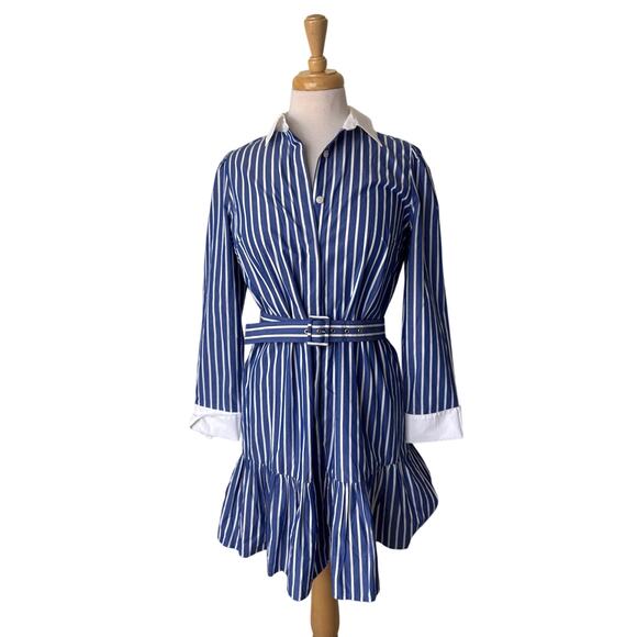 J.CREW Style#BY829 Tiered shirt-dress in cotton poplin Harbor View Size 2 NWT - Picture 2 of 8